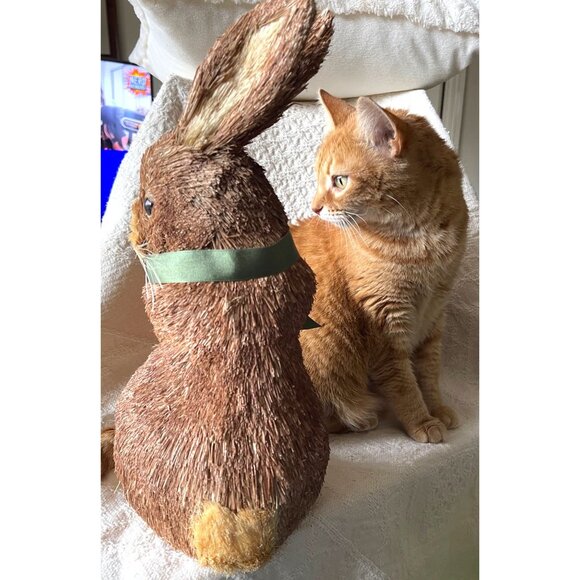 Pier 1 Rustic 12" Decorative Easter Bunny W/Green Ribbon Spring - Picture 4 of 7